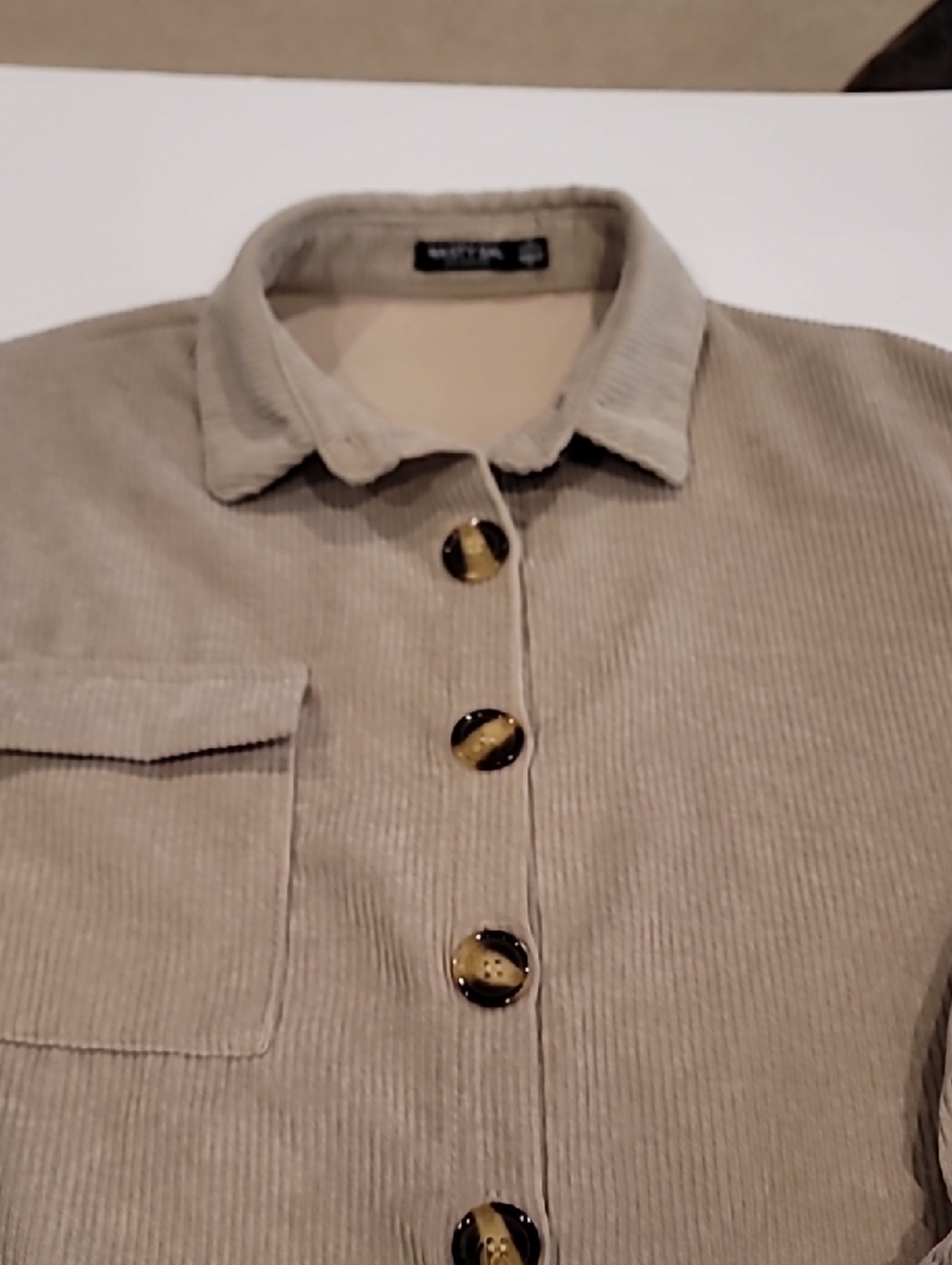 Nasty Gal Womens Corduroy Button-Up Shirt Beige 4 - Picture 6 of 11